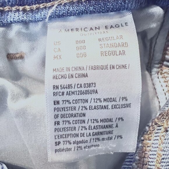 American Eagle Mom Jean-Stretch-Distressed-Skinny/Ankle Denim-Size 00-Blue/White - Picture 16 of 16